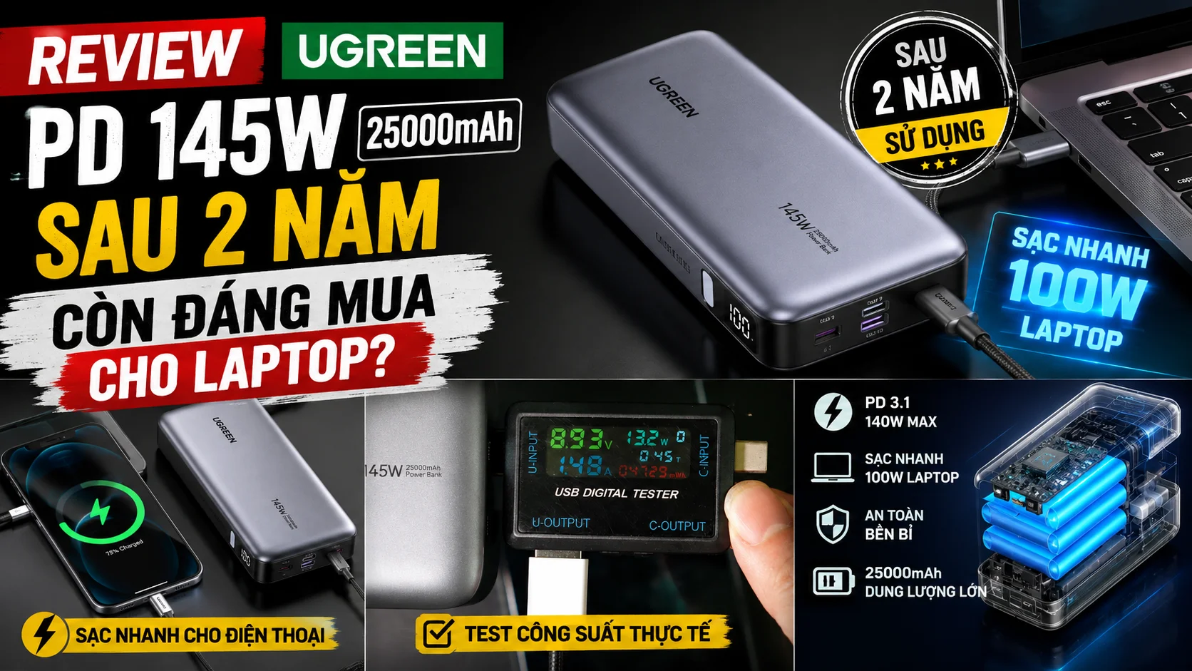 Review Ugreen PD 145W 25000mAh Sau 2 Năm: Có Đáng Mua?